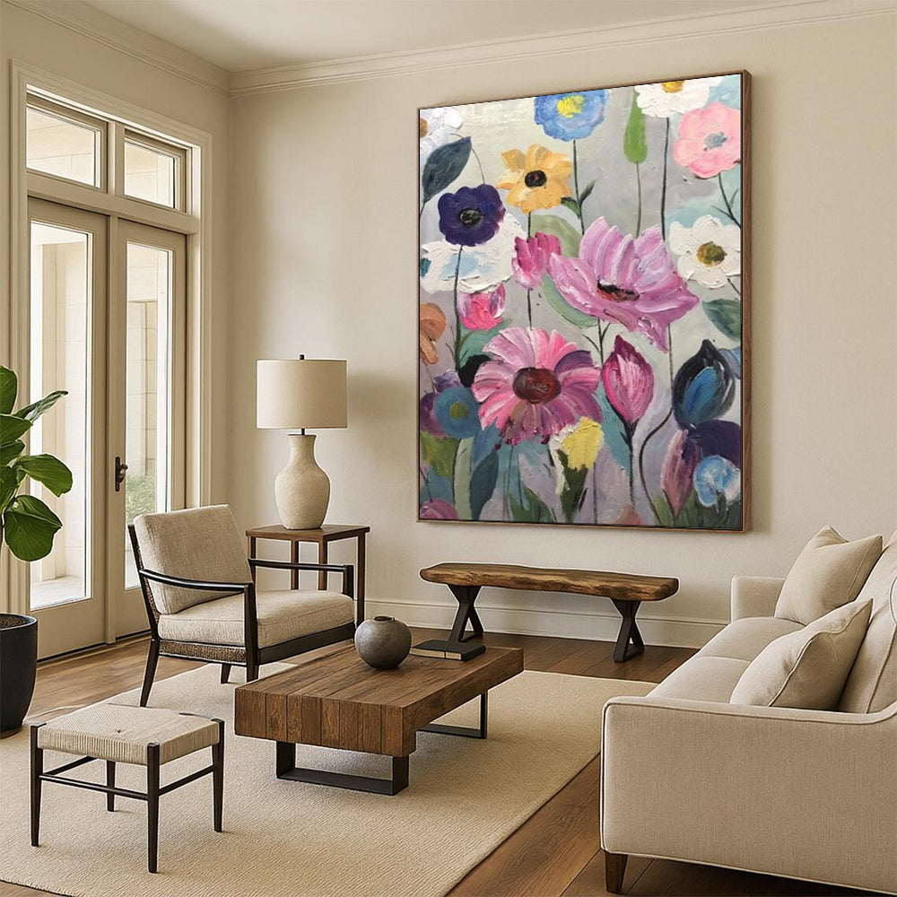 Vivid Flower Garden, Fauvist Blooms, Oil Painting On Canvas PT2097