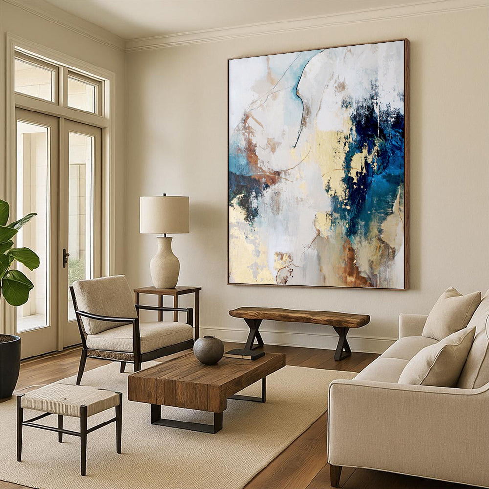 “Blue and Gold Abstract Fusion” - Expressive Abstract Painting On Canvas PT1018