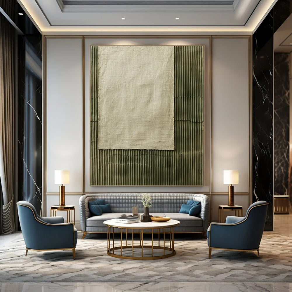 “Cloth - Over - Striped Green” - Mixed - Media Abstract Painting On Canvas PS0219