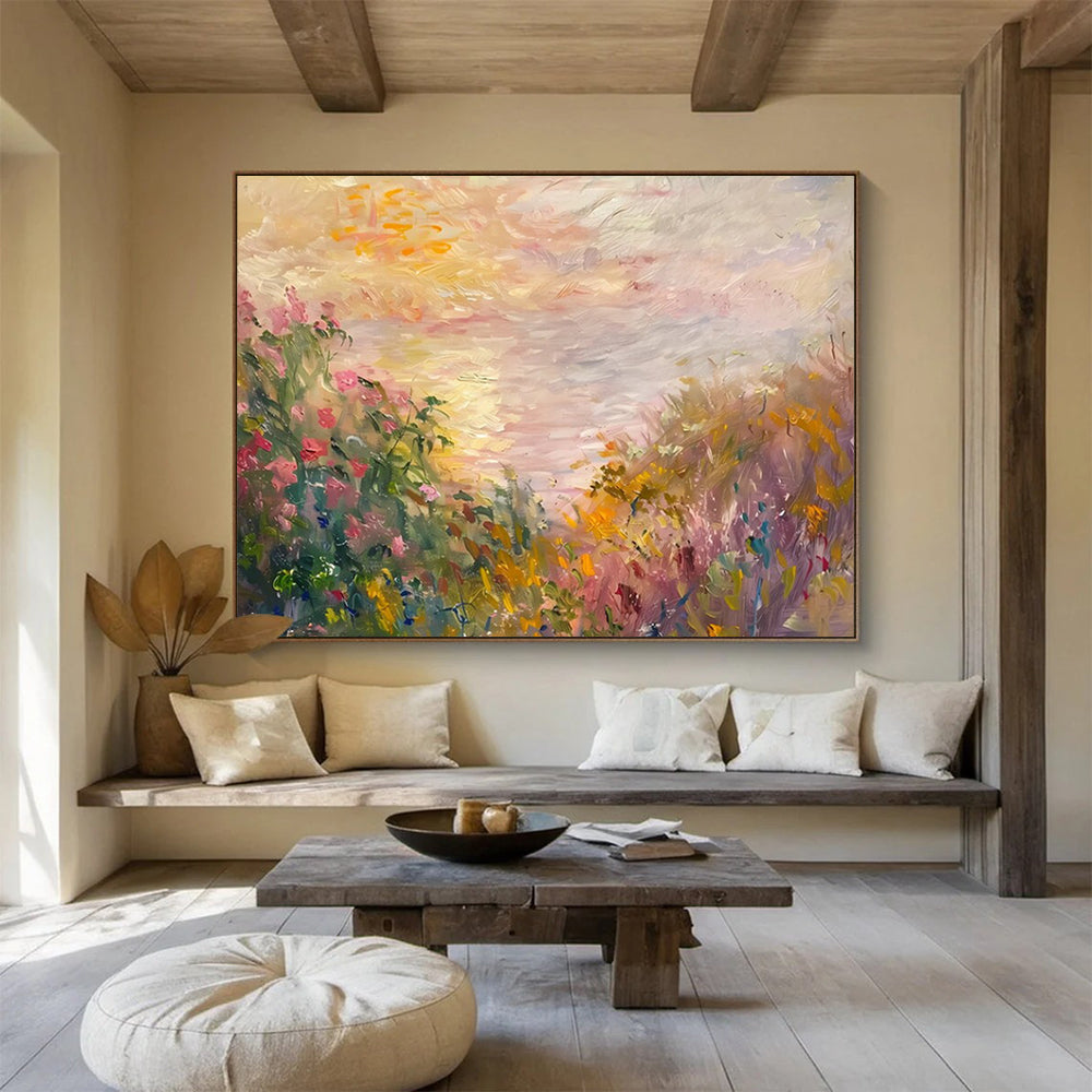 “Pastel Floral Landscape” - Soft Impressionistic Art On Canvas PT195