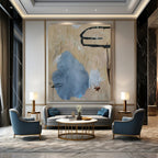 Beige, Blue, Black, White with Scribbled Marks "Vintage Journal" Abstract Painting On Canvas PS1414