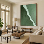 “Green - White River Texture” - Green, White Abstract Textured Painting On Canvas PS0650