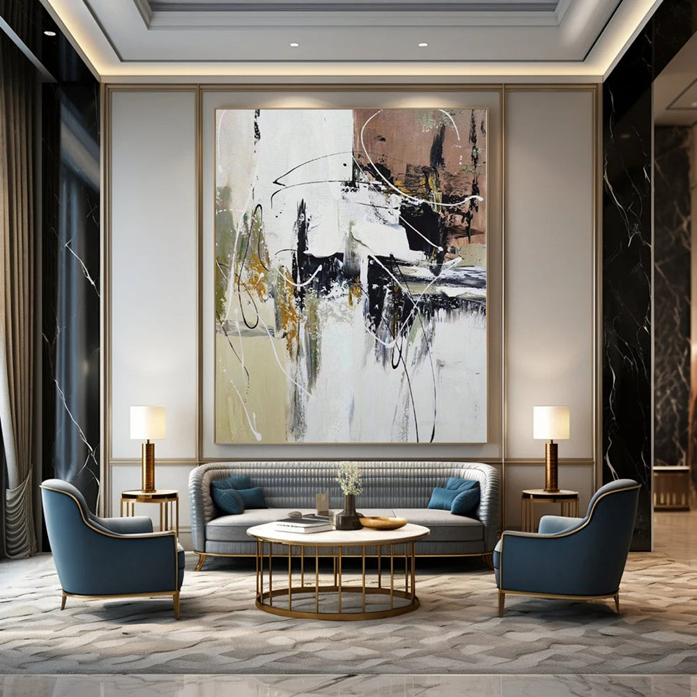 “Black - White - Gold Abstract Chaos” - Expressive Abstract Painting On Canvas PS0209