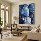 “Blue & White Ocean Currents” - Blue, White Abstract Seascape Painting On Canvas PS0669