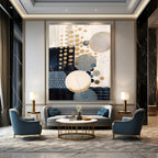 Gold, Blue, Beige with Circles "Gilded Bubbles" Abstract Painting On Canvas PS1263