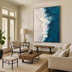“Blue - White Ocean Abstract” - Blue, White Abstract Seascape Painting On Canvas PS0443