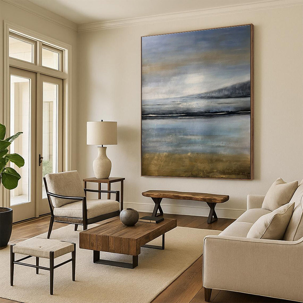 Calm Blue - Gray Seascape, "Silent Shores" – Abstract Landscape Painting On Canvas PS0908