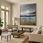 Calm Blue - Gray Seascape, "Silent Shores" – Abstract Landscape Painting On Canvas PS0908