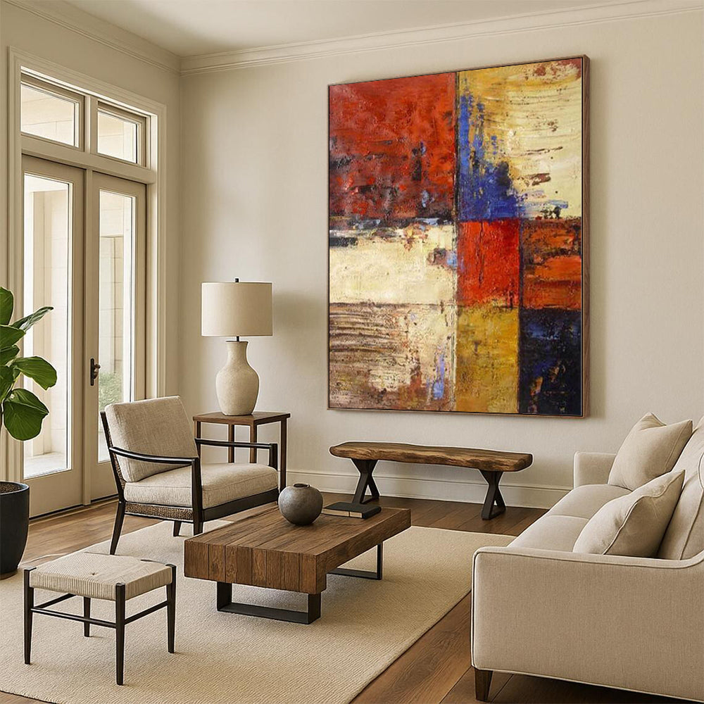 “Color Block Abstract with Rich Reds and Blues” - Geometric Abstract Painting On Canvas PS0289