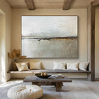 “Textured Neutral Divide” - Gray, Brown & White Abstract, Mixed - Media Painting On Canvas DKS754