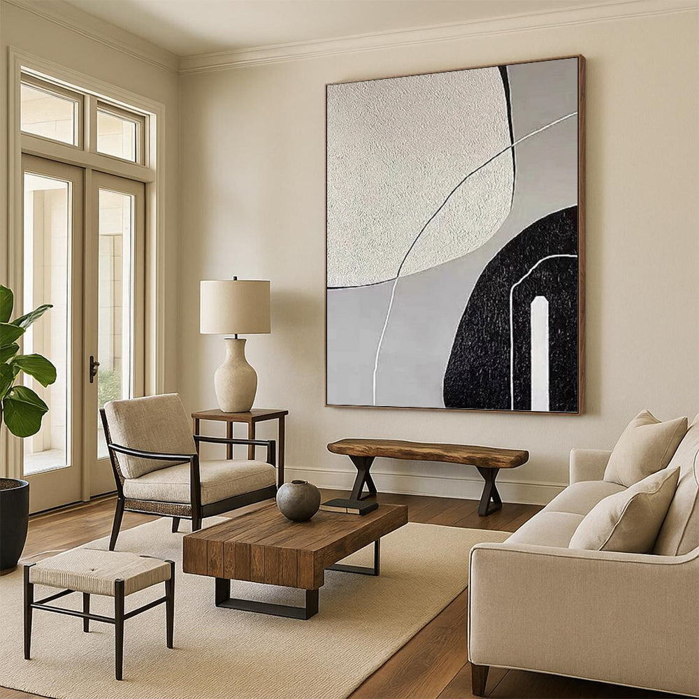 “Grey - Black - White Textured Shapes” - Minimalist Abstract Painting On Canvas PT1139