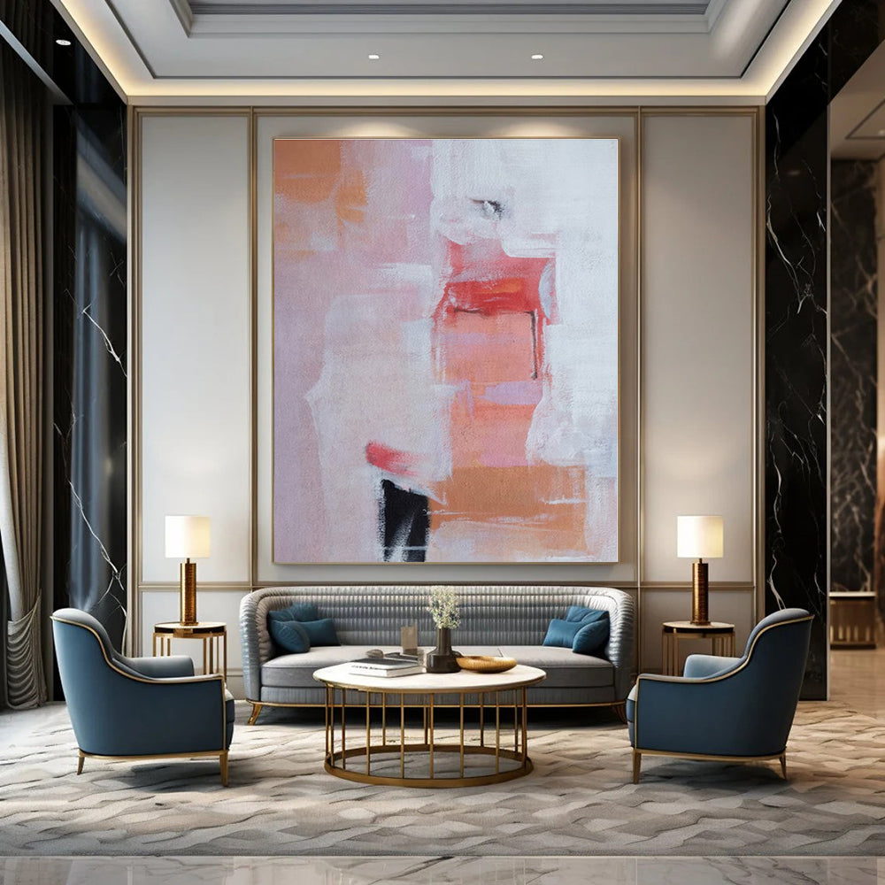 Pink, Orange, White with Soft Shapes "Blush Harmony" Abstract Painting On Canvas PS1385