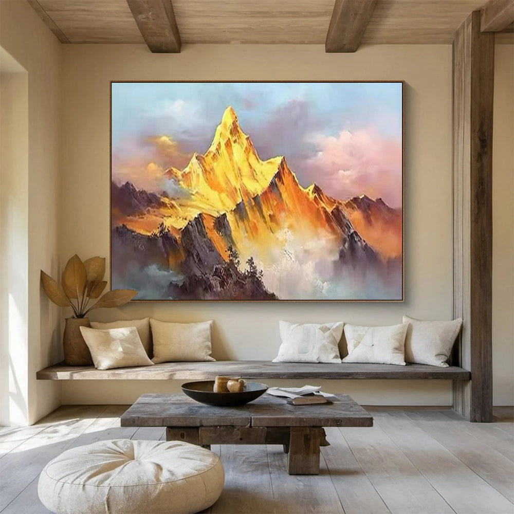 “Sunset - Glow Golden Mountain” - Impressionistic Landscape Painting On Canvas PT1557
