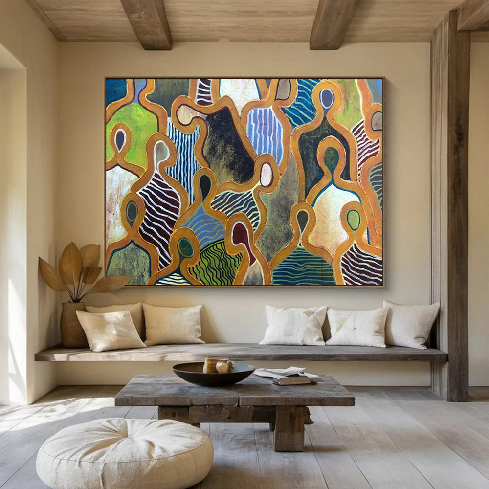 “Figurative Pattern Play” - Colorful Abstract Figures, Tribal - Inspired Painting On Canvas DKS716