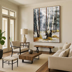 “White - Brown Winter Birch Forest” - Impressionist Landscape Painting On Canvas PT1276