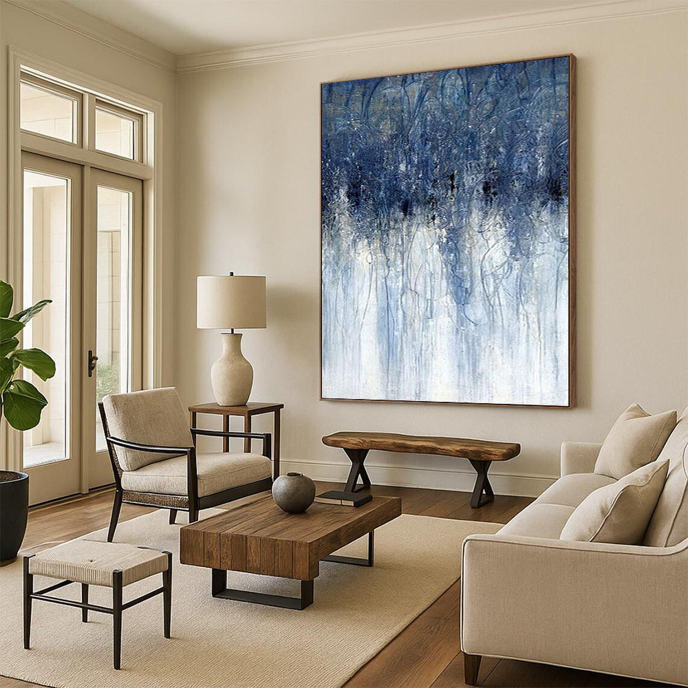 “Gradient Blue Dripping Forms” - Abstract, Fluid - Styled Painting On Canvas PT1537