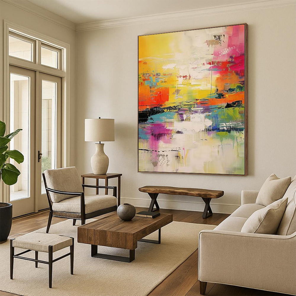 “Vibrant Abstract Landscape in Bright Colors” - Expressive Abstract Painting On Canvas PS0235