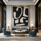 Black and White Flowing Shapes "Rhythmic Abstraction" Abstract Painting On Canvas PS1076