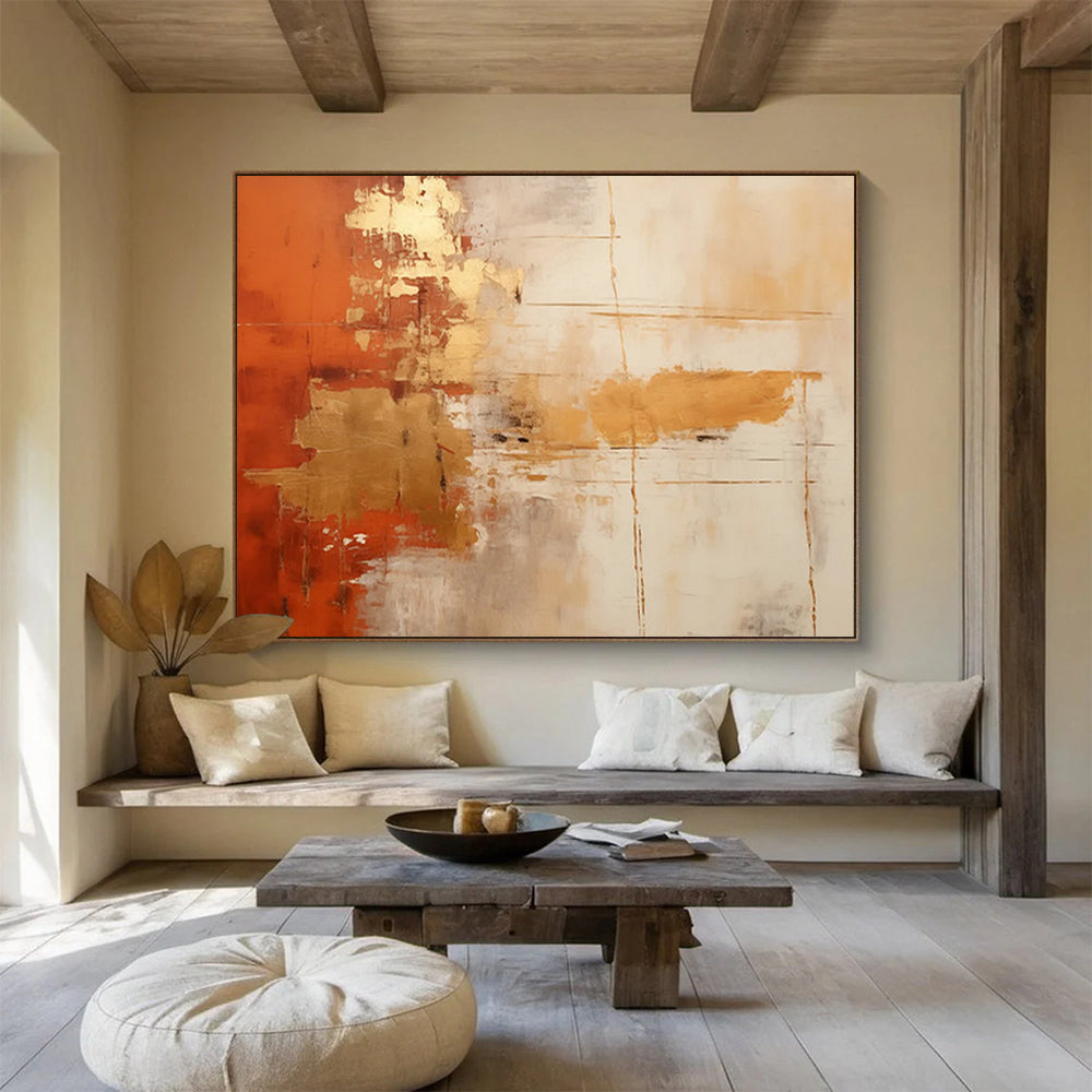 “Orange, Gold, and Gray Abstract Textures” - Expressive Abstract Painting On Canvas PT094