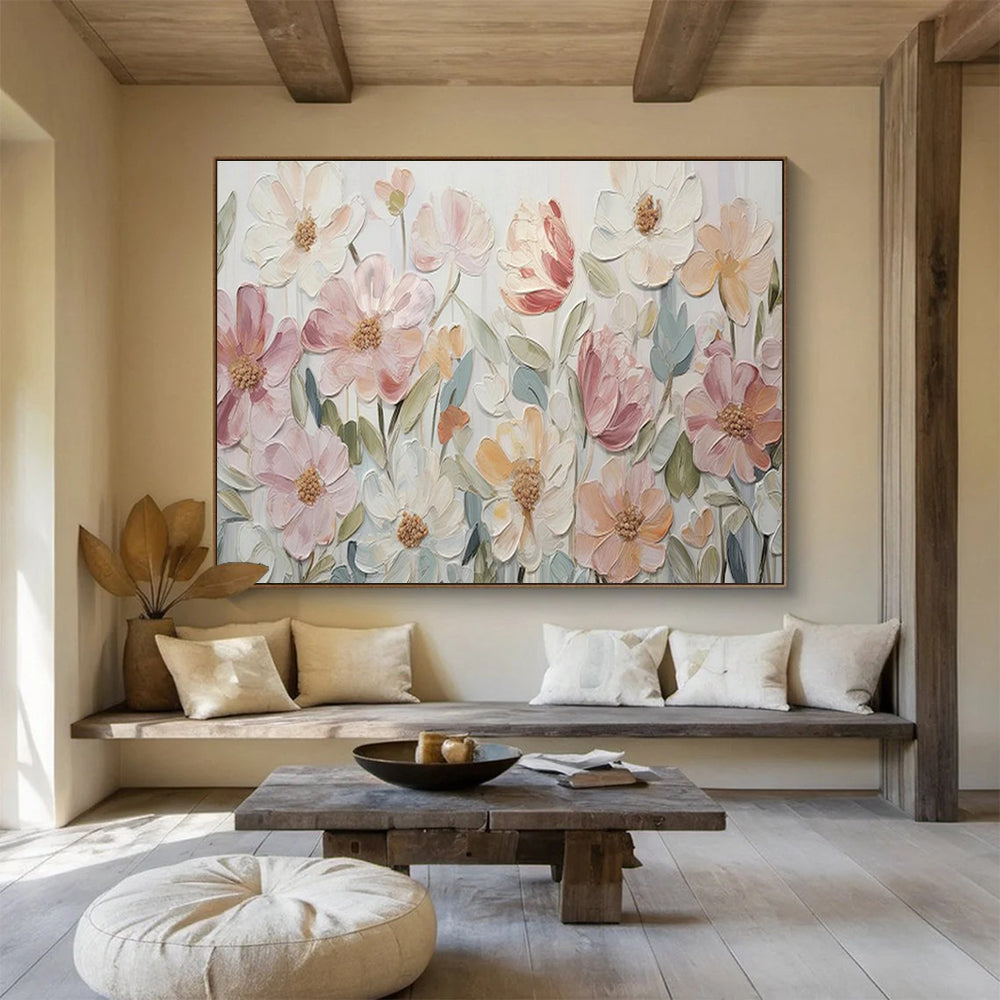 Pastel Blooms - Textured Floral Acrylic Painting, Suited for Nursery & Dressing Room DKS673