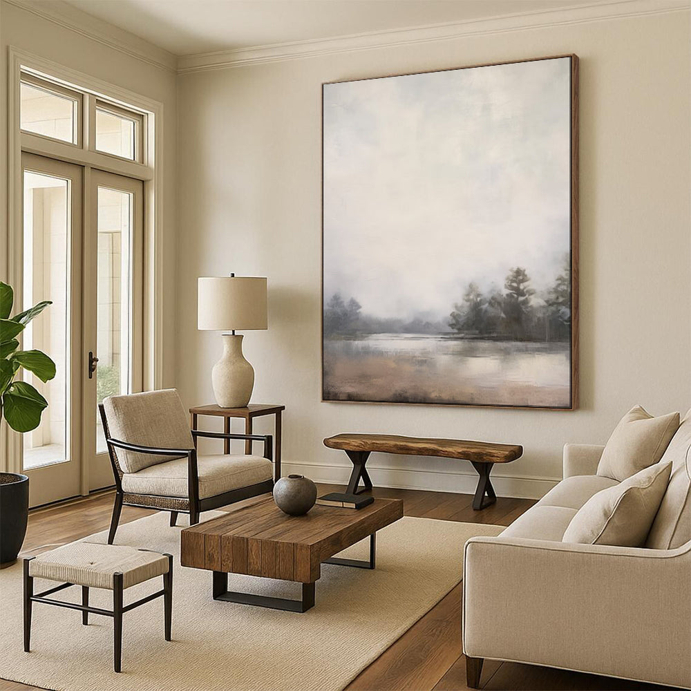 “Foggy Lake with Silhouetted Trees” - Landscape Painting On Canvas PT2057