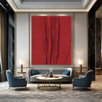 Textured Red Vertical Ridges "Crimson Currents" Relief Sculpture On Canvas PS1071