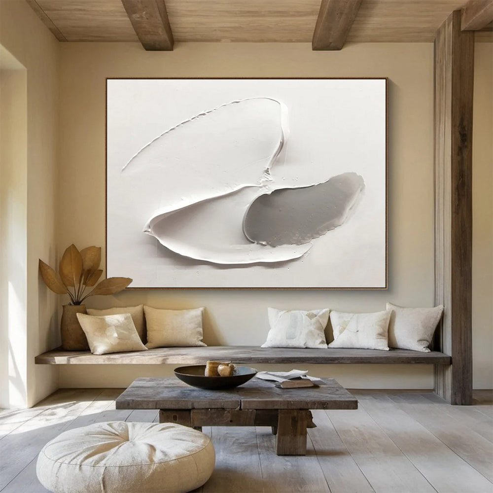 “White - Gray Sculpted Forms” - Textured Oil Painting on Canvas DKS912