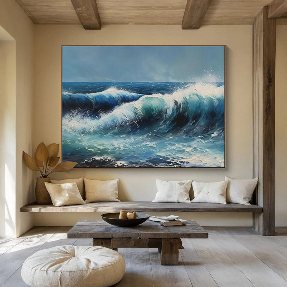 Vibrant Ocean Waves in Blues - Realistic Seascape Painting On Canvas DKS324