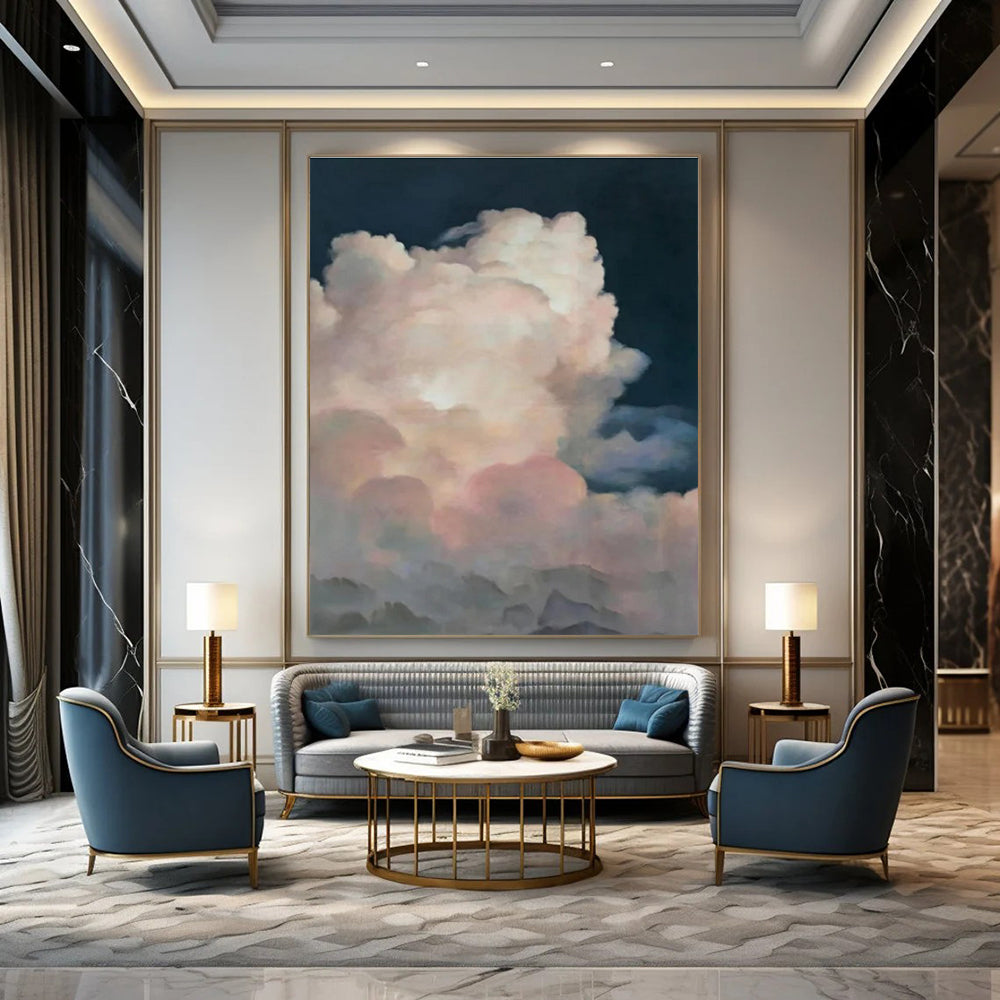 Blue, Pink, White with Fluffy Clouds "Dreamy Skyscape" Abstract Painting On Canvas PS1449