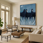 “Mystical Black Horses” - Expressionist - Inspired Animal Painting On Canvas PT1444