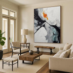 “Black - White - Orange Dynamic Swirl” - Black, White, Orange Abstract Swirl Painting On Canvas PS0571