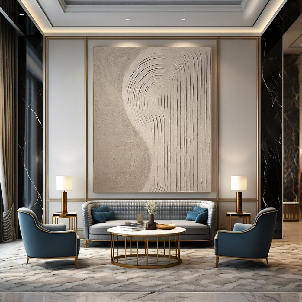 Beige Textured Lines, "Sandy Swirls" – Textured Abstract Painting On Canvas PS0958