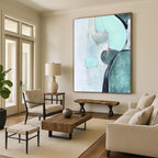 “Soft Green & Red Abstract Forms” - Delicate Shapes in Calming Hues Painting On Canvas DS250