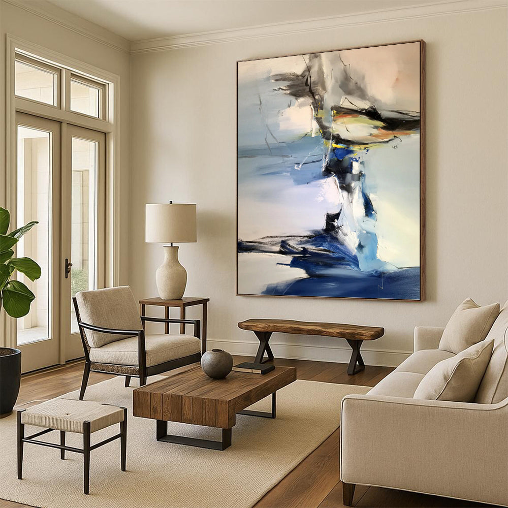 “Blue - Grey Abstract Forms” - Abstract Expressionist Painting On Canvas PT1287