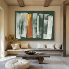 “Green Background with Gray and Gold Strokes” - Abstract Acrylic Painting, Great for Office & Living Room DKS612