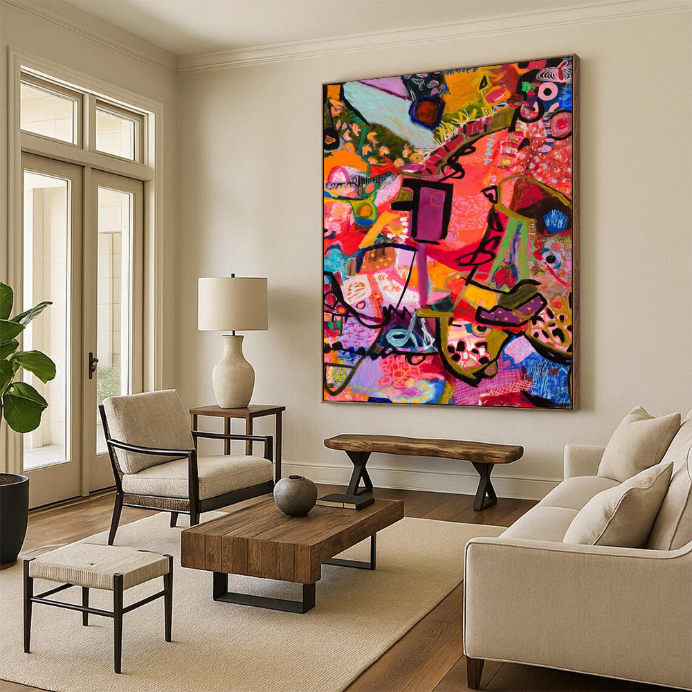 “Pink & Purple Abstract Chaos” - Expressive Abstract Painting On Canvas DS292