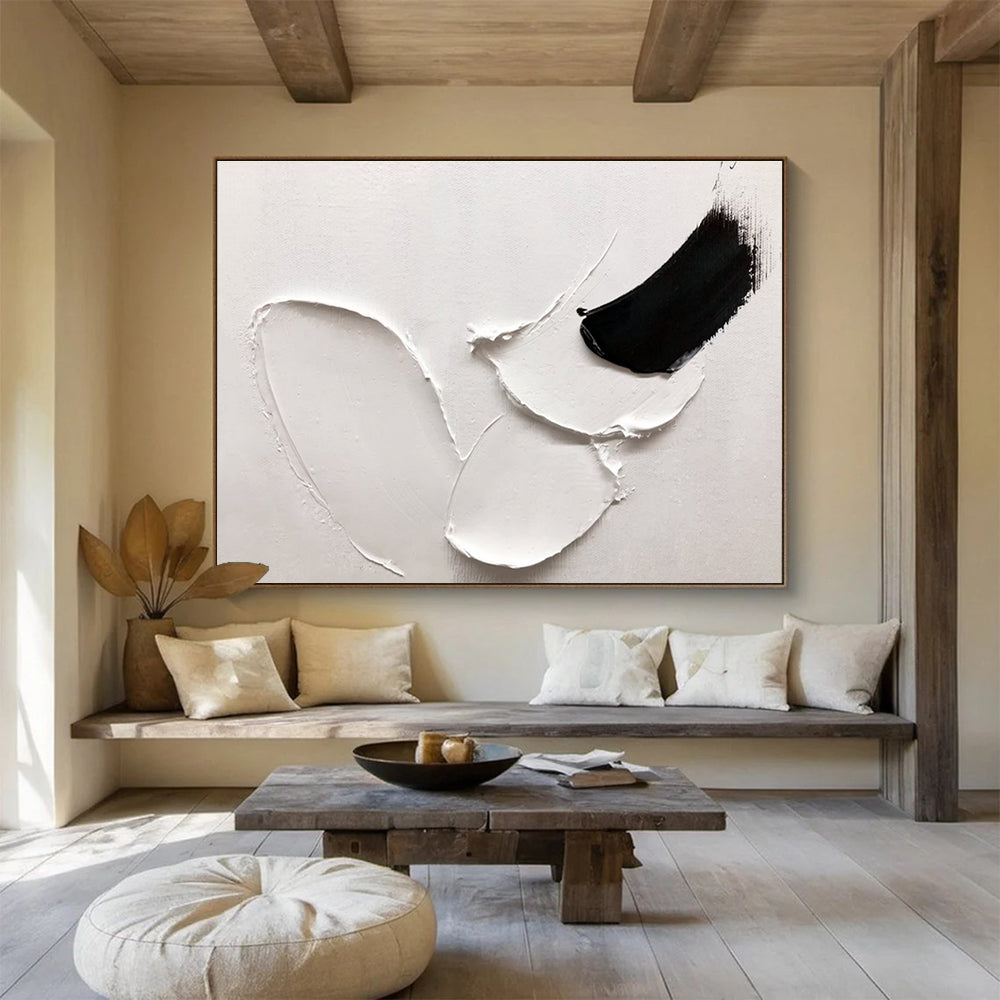 “White - Black Abstract Forms” - Minimalist Oil Painting on Canvas DKS909