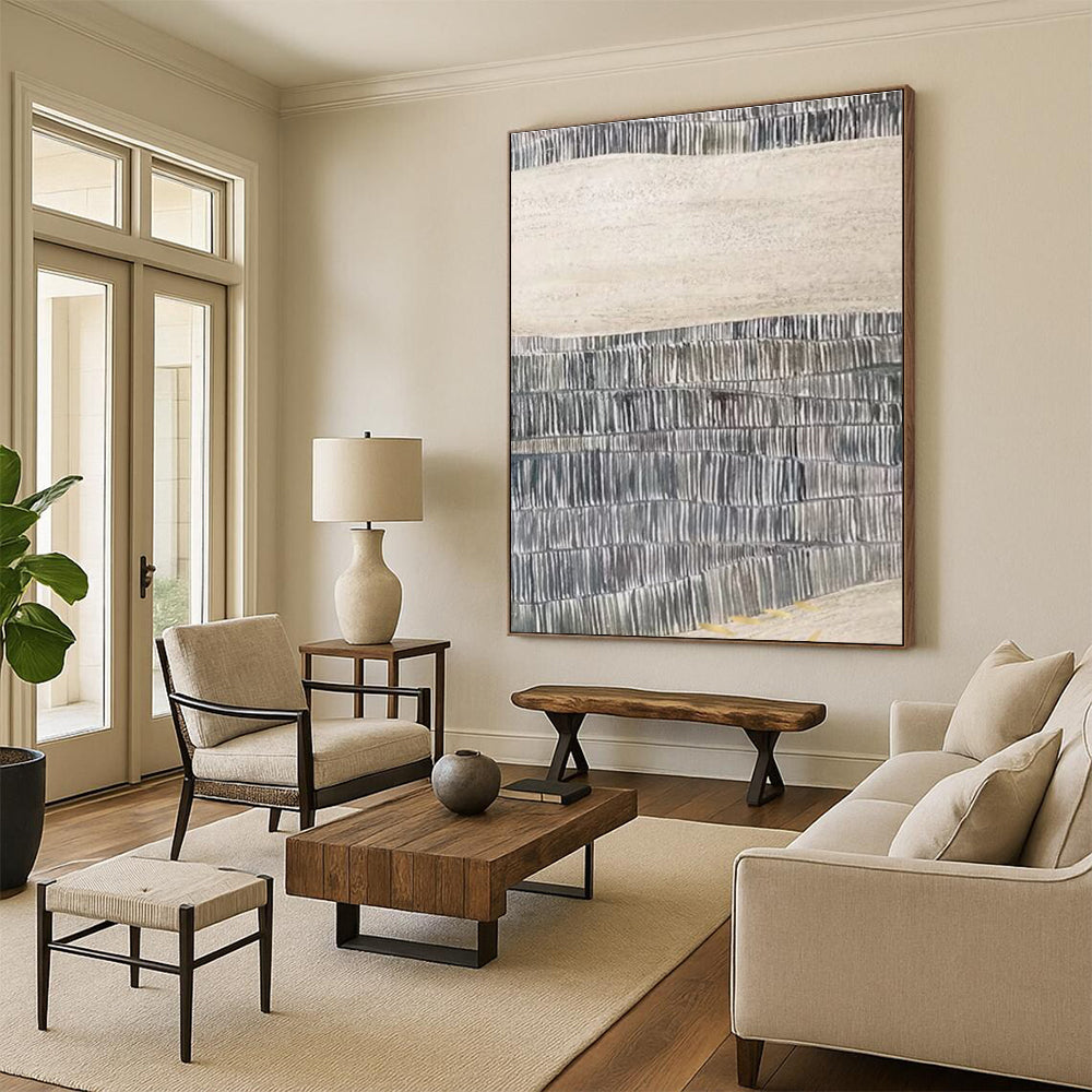 “Gray Textured Waves” - Gray Abstract Minimalist Painting On Canvas PS0729