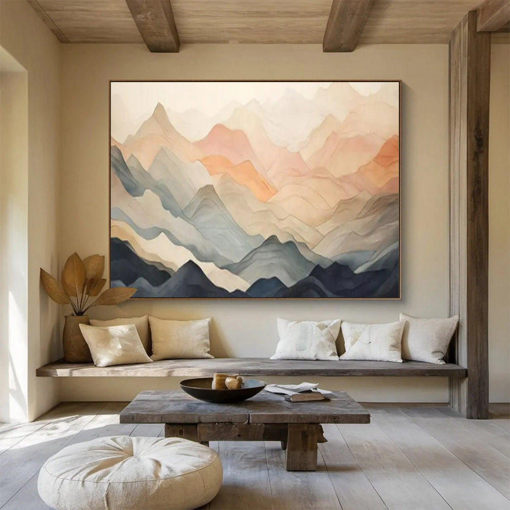“Pastel Peaks & Layered Mountains” - Abstract Landscape - Painting On Canvas PT1696
