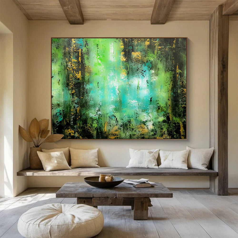 “Lush Green - Blue Forest Abstract” - Textured Oil Painting on Canvas DKS921