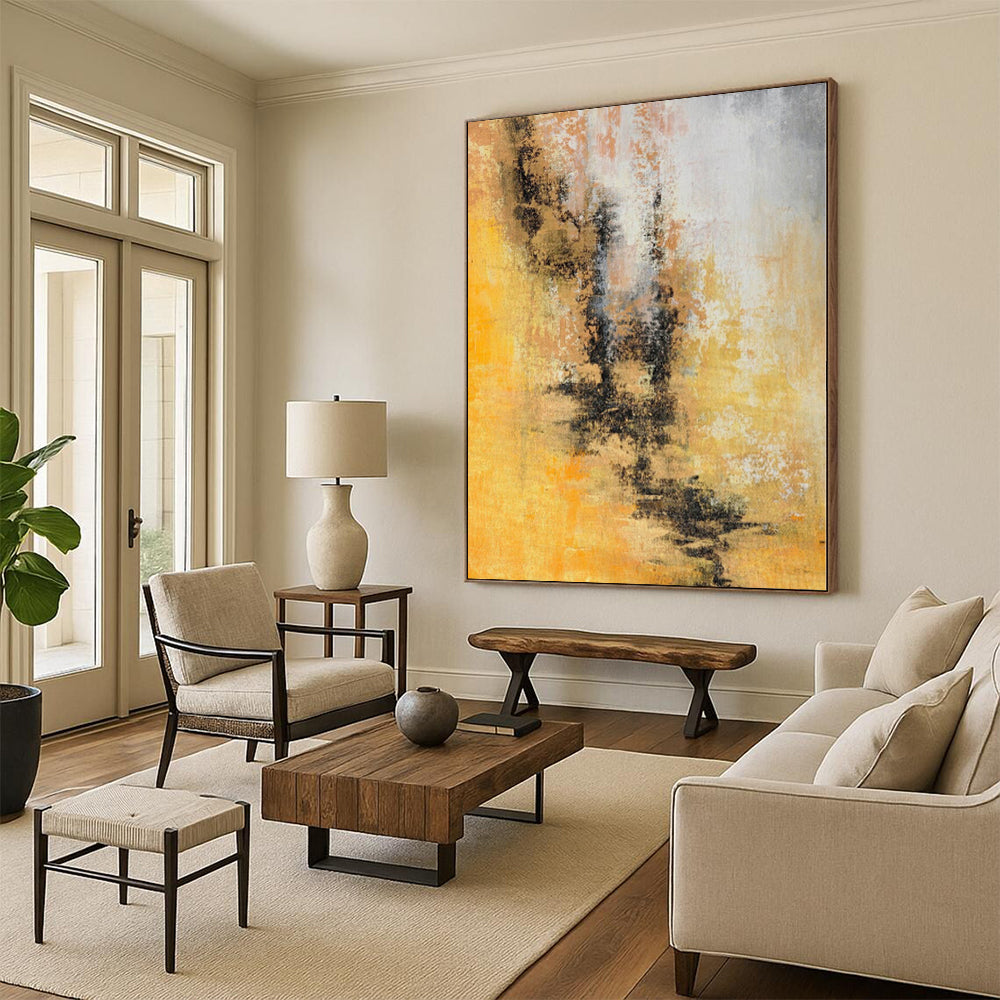 “Sunny Yellow Abstract” - Cheerful Abstract Painting On Canvas PS0041