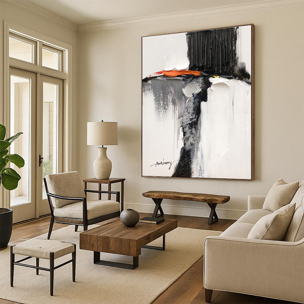 Black, White, Gray, Orange Fragmented Figure “Hidden Identity” - Painting On Canvas PS0791