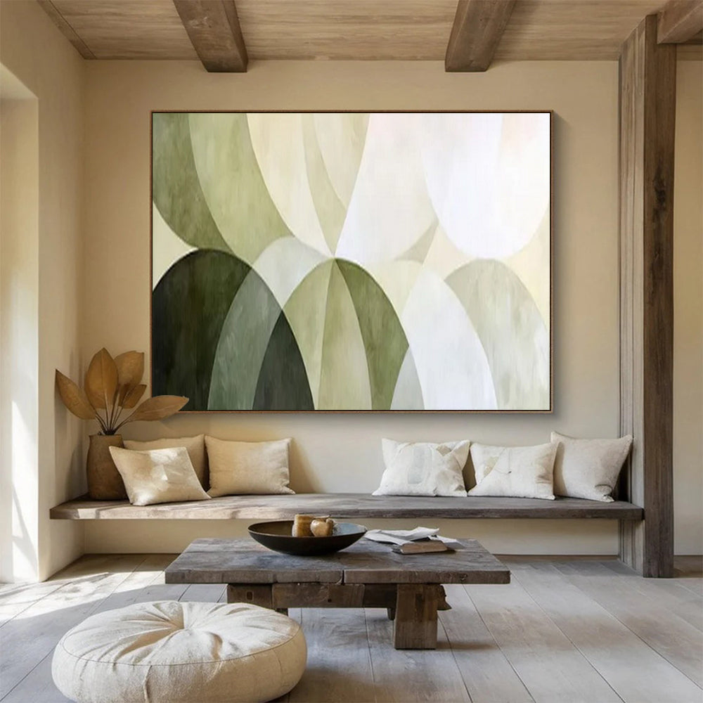 “Green Arcs & Geometric Forms” - Abstract Geometric - Painting On Canvas PT1700