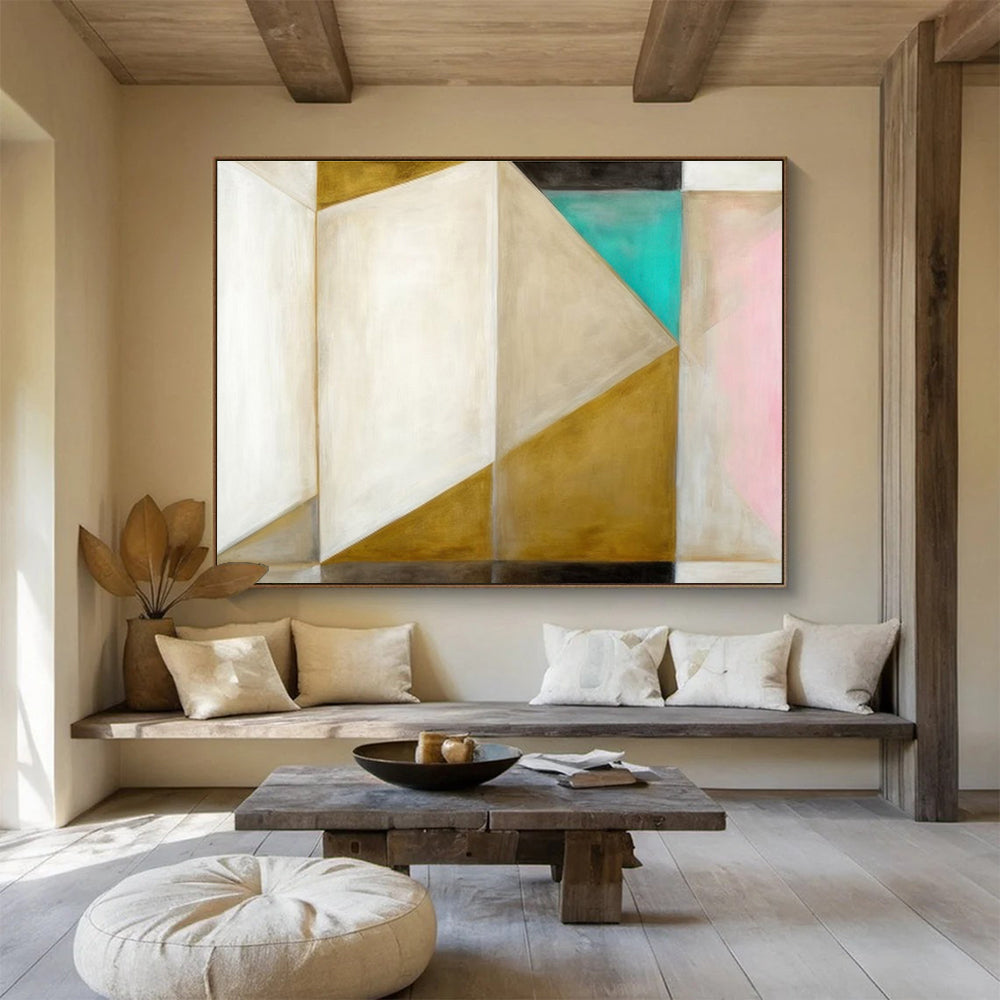 “Gold - White Geometric Harmony” Abstract Painting On Canvas DKS283