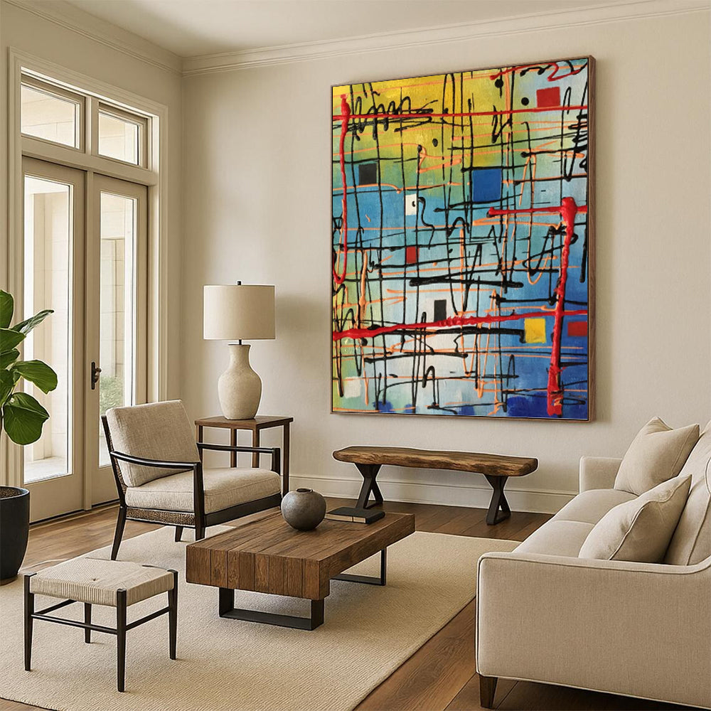 “Color - Blocked Abstract Grid” - Geometric, Bold - Hued Painting On Canvas PT1582