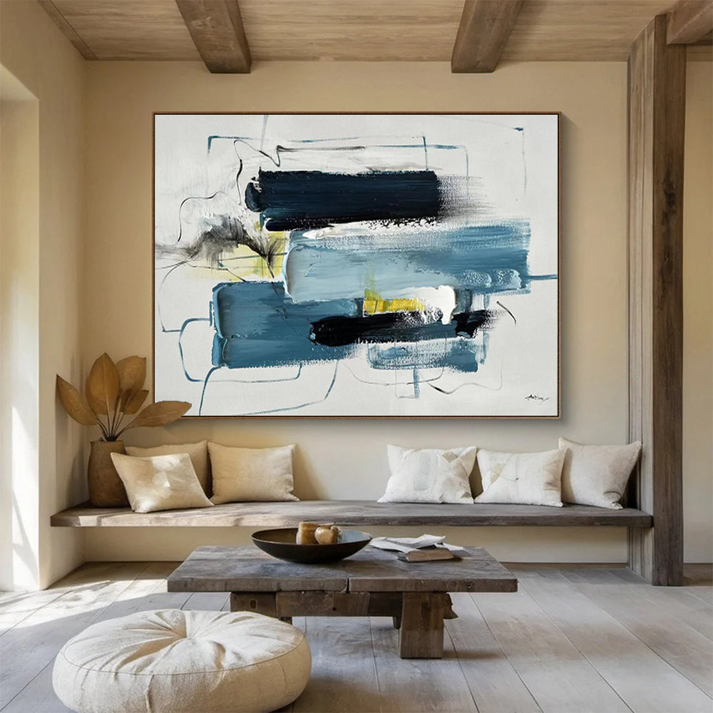 Cool Blues and Dynamic Lines - Modernist Abstract Painting On Canvas DKS318