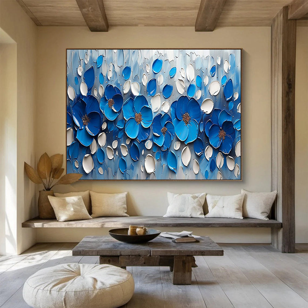 “3D Blue Floral Burst” - Sculptural Flower Painting On Canvas PT173