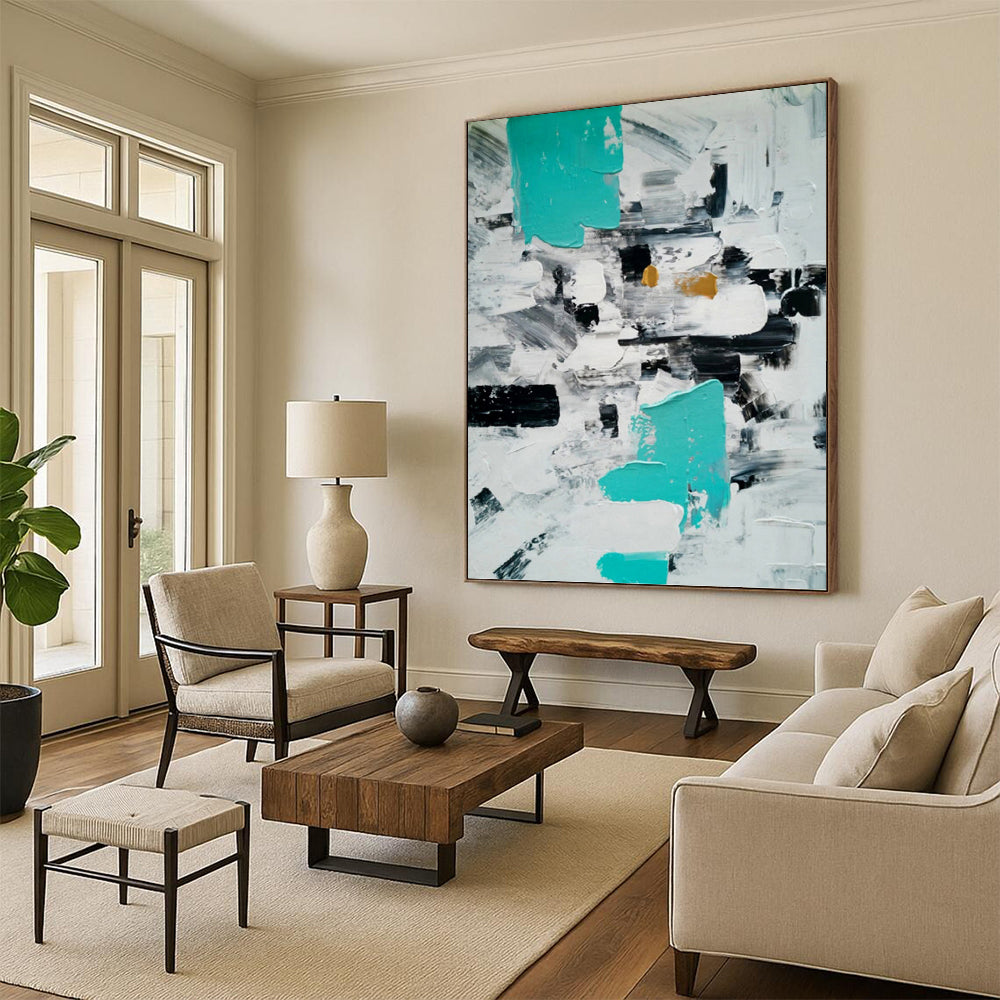 “Teal - Black Abstract” - Abstract Expressionist Painting On Canvas PT1347