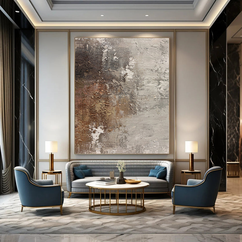 “Gray - Brown Textured Abstract” - Rustic Abstract Painting On Canvas PS0116