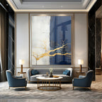 White, Gray, and Gold Branches "Gilded Nature" Abstract Nature - Inspired Painting On Canvas PS1049